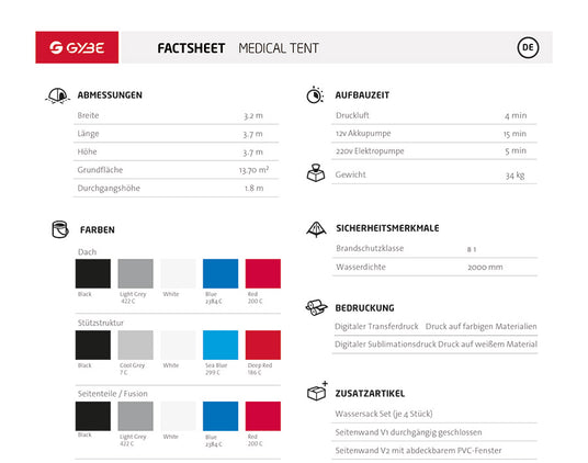 Datenblatt für das GYBE Sanitätszelt